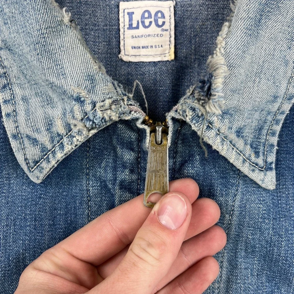 VTG 50s 60s Lee 91-B XXL Sanforized Denim Work Jacket Blue Talon Zip Union Made
